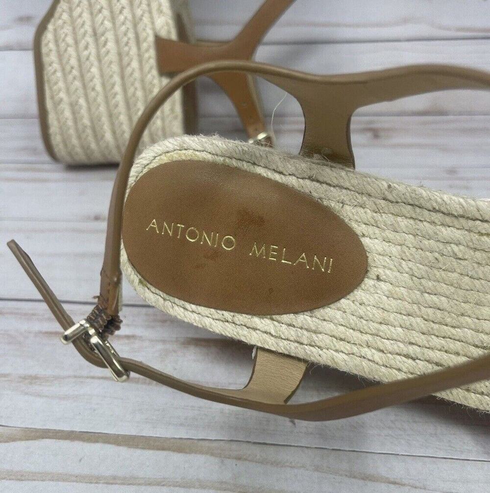 Antonio Melani 10 M Brown Espadrille Platform Wedge Sandals Leather Jute $98